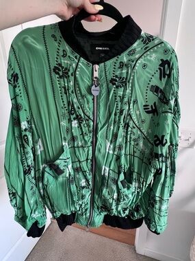 Diesel Green Bomber Jacket with Black Print